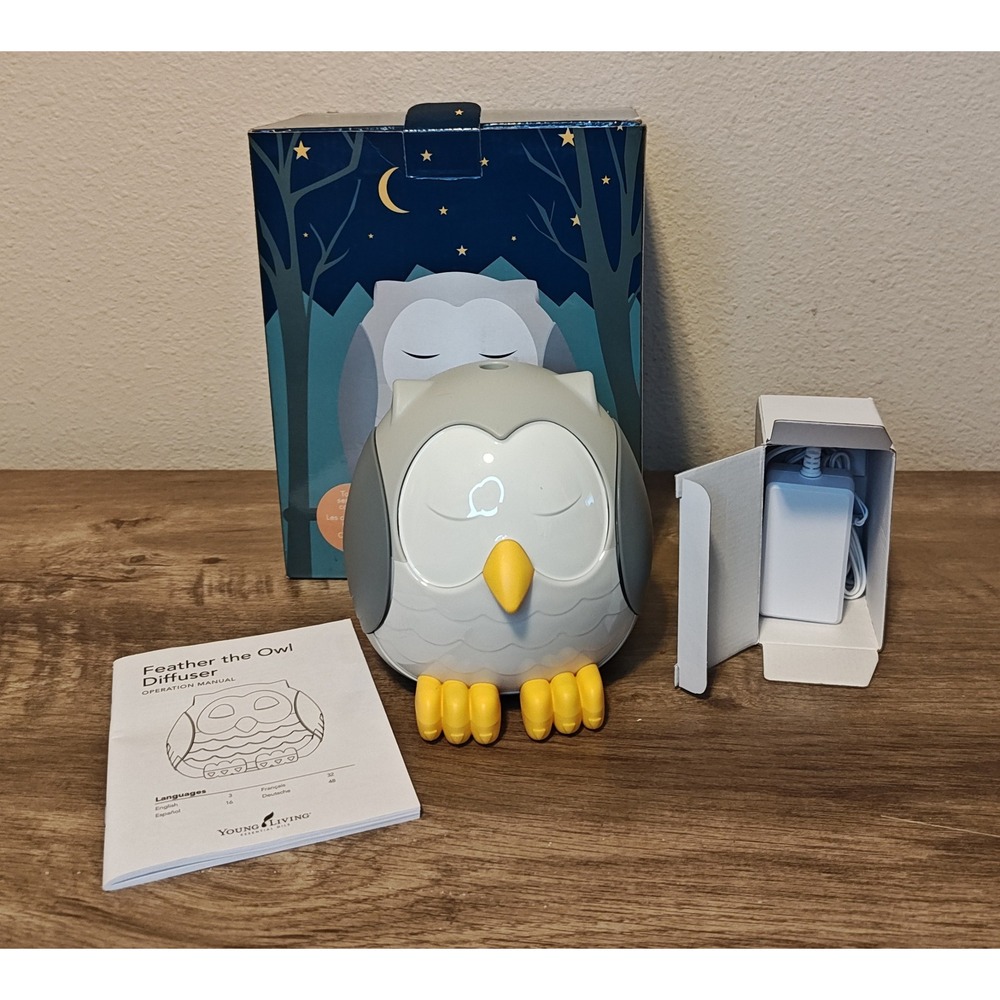 Young Living Feather the Owl Diffuser Kids Grey White Noise Night Light Machine
